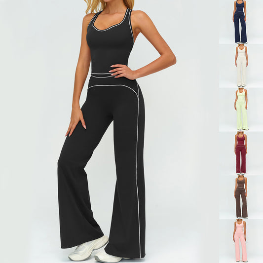 Set Yoga de Damă cu Topuri Fără Mâneci cu Decolteu în V și Pantaloni Drepți, Subțiri, Îmbrăcăminte Sport de Vară pentru Sală