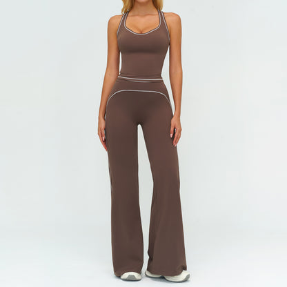 Set Yoga de Damă cu Topuri Fără Mâneci cu Decolteu în V și Pantaloni Drepți, Subțiri, Îmbrăcăminte Sport de Vară pentru Sală