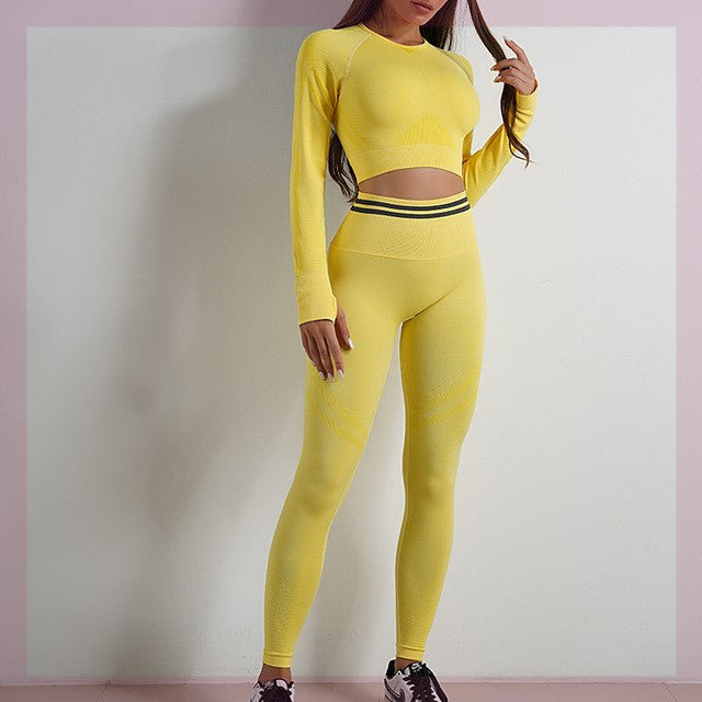 Set sport fără cusături pentru femei, ținută de antrenament, pantaloni yoga tip "Booty"