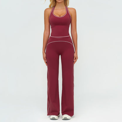 Set Yoga de Damă cu Topuri Fără Mâneci cu Decolteu în V și Pantaloni Drepți, Subțiri, Îmbrăcăminte Sport de Vară pentru Sală