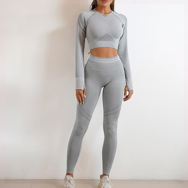 Set sport fără cusături pentru femei, ținută de antrenament, pantaloni yoga tip "Booty"