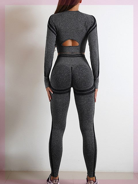 Set sport fără cusături pentru femei, ținută de antrenament, pantaloni yoga tip "Booty"