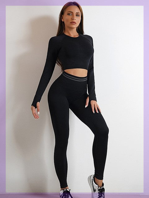 Set sport fără cusături pentru femei, ținută de antrenament, pantaloni yoga tip "Booty"