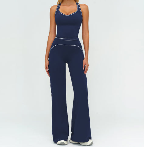 Set Yoga de Damă cu Topuri Fără Mâneci cu Decolteu în V și Pantaloni Drepți, Subțiri, Îmbrăcăminte Sport de Vară pentru Sală